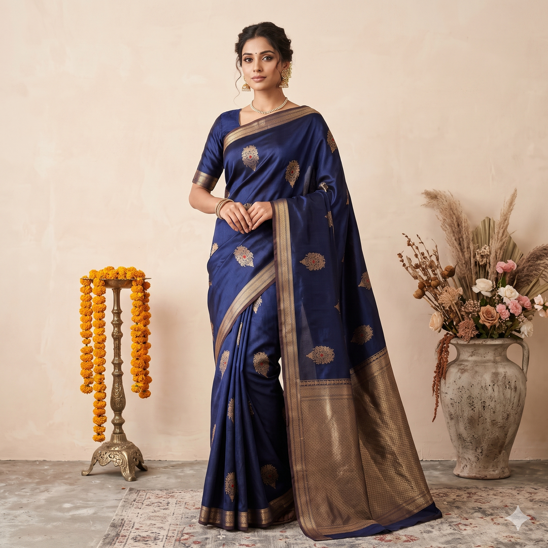 Kuberan Royal Blue Pure Banarasi Silk Saree