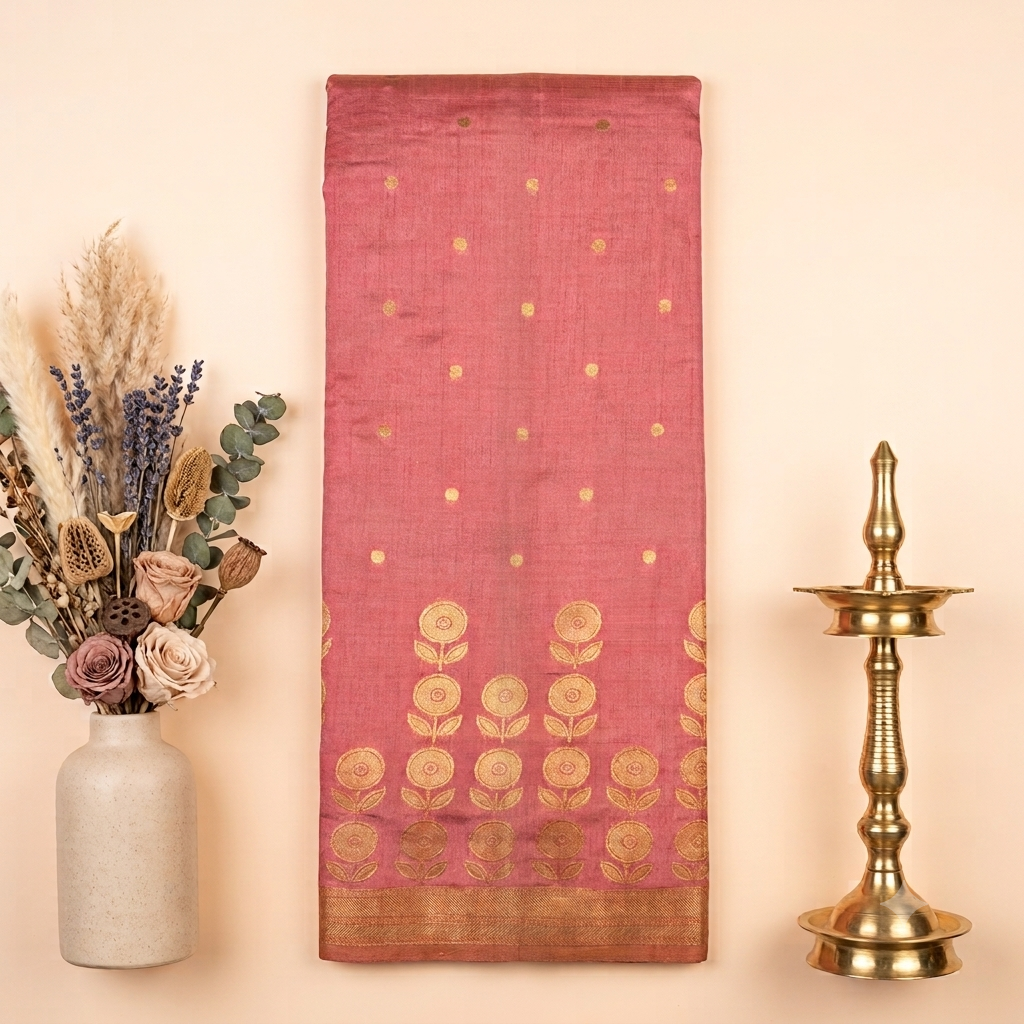 KUBERAN DUSTY ROSE RAW SILK SAREE