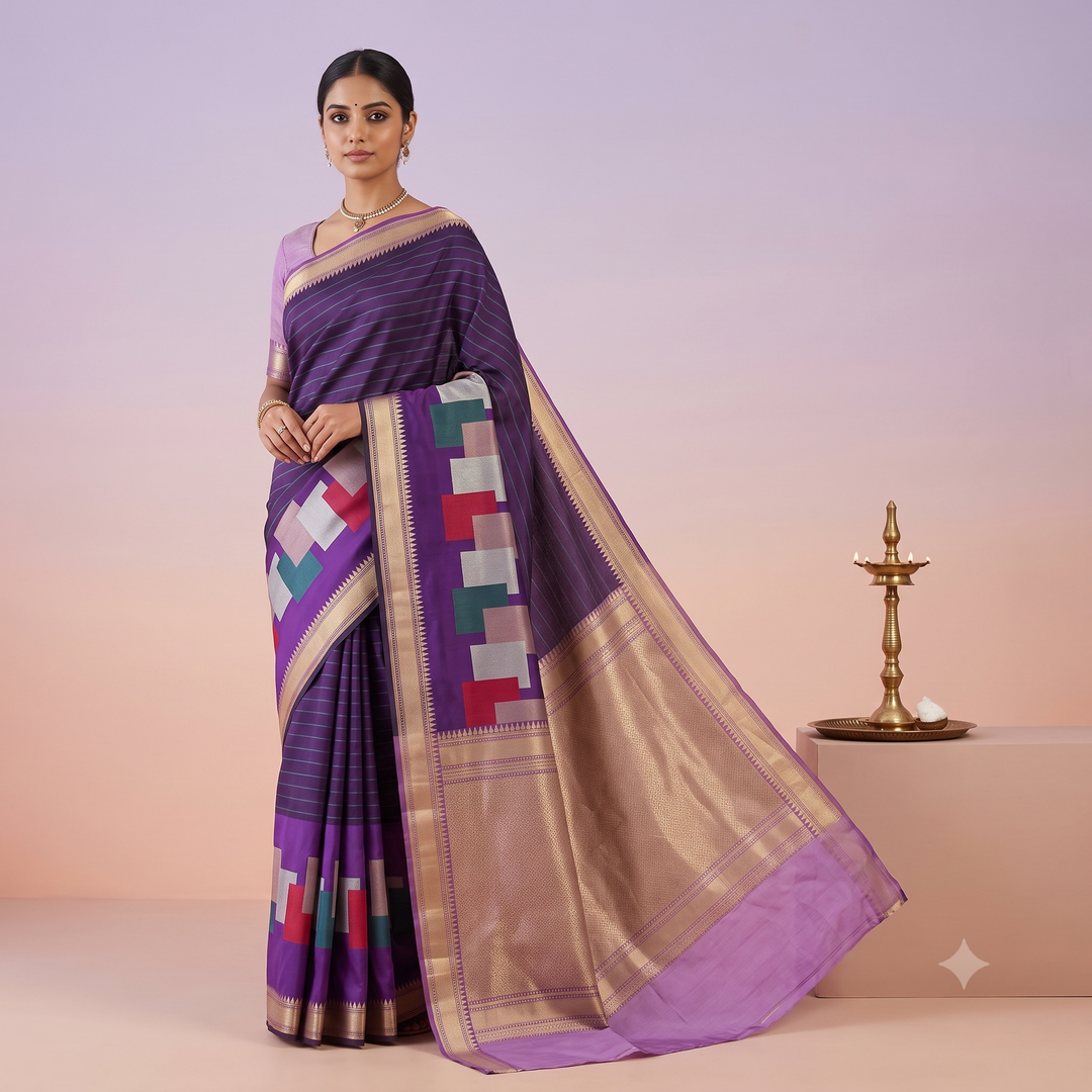 KUBERAN PURPLE PURE BANARASI HANDLOOM SAREE