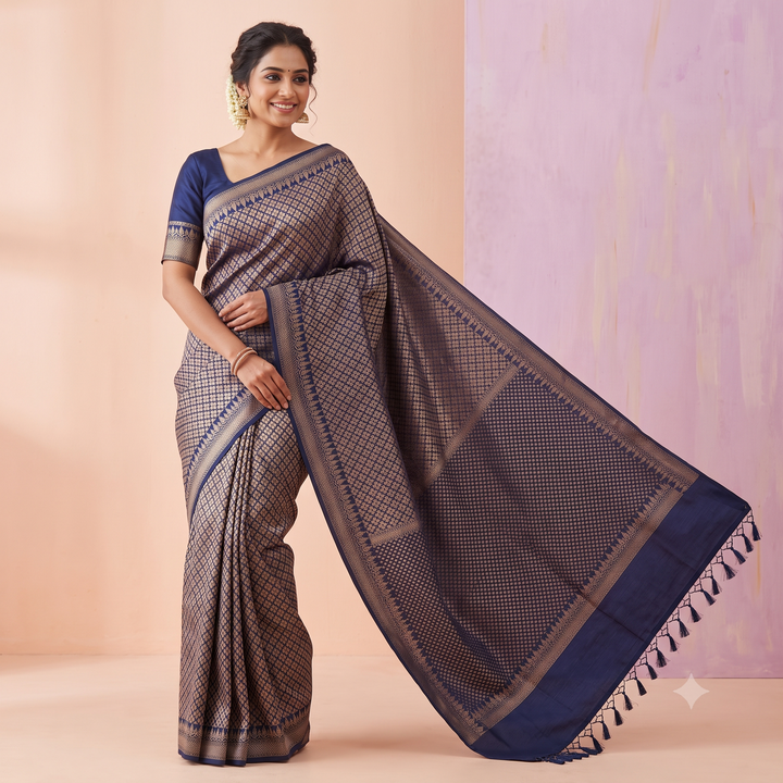 KUBERAN ROYAL BLUE SEMI BANARASI SILK SAREE