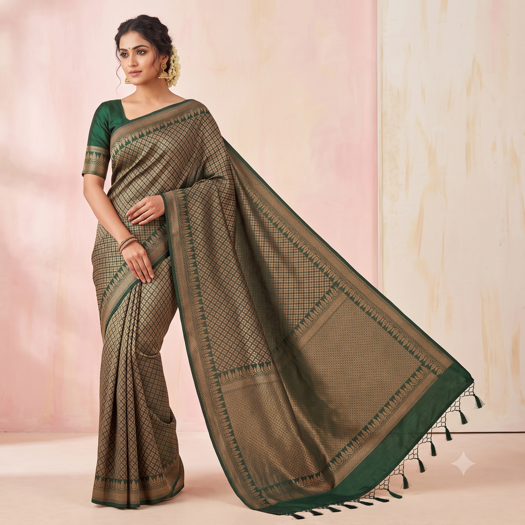 KUBERAN GREEN SEMI BANARASI SILK SAREE