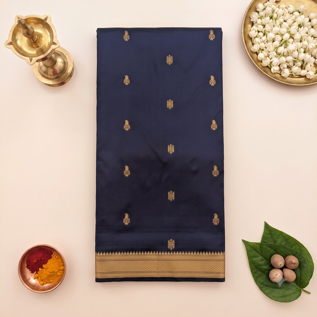 Kuberan Ink Blue 9-Yard Pure Silk Saree