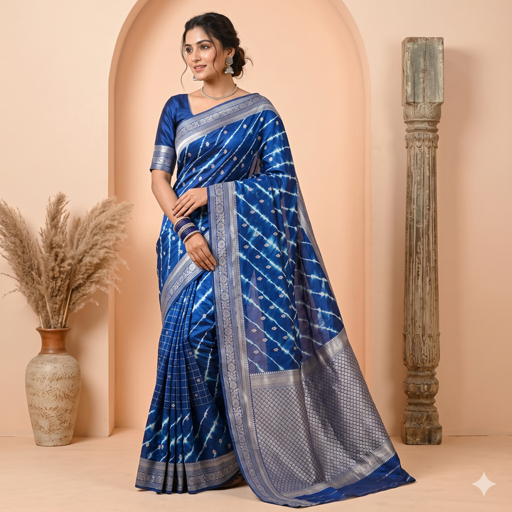 KUBERAN BLUE LEHERIYA SHIBORI PURE SILK SAREE