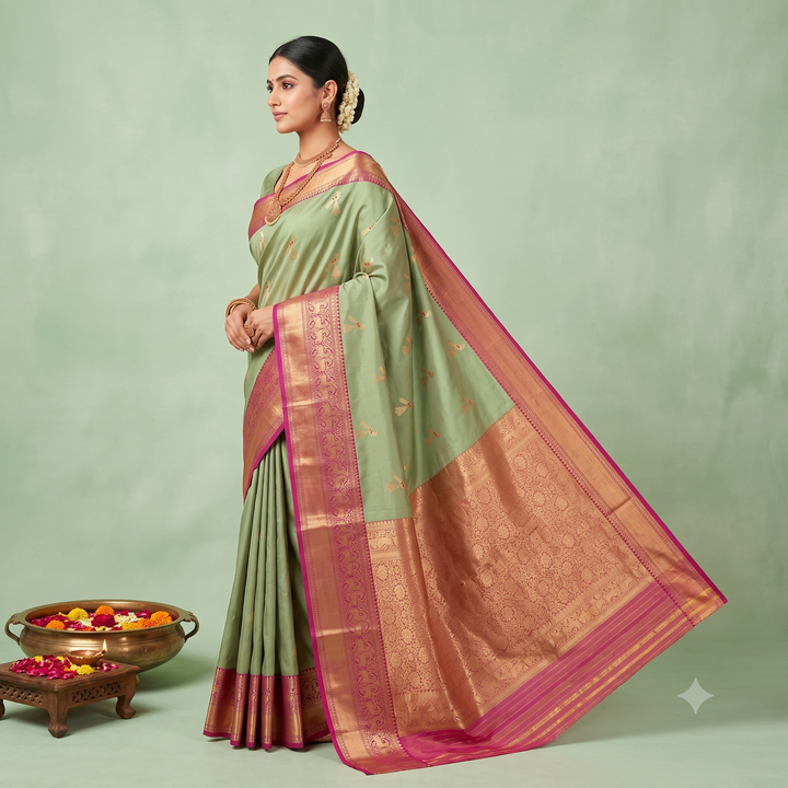 KUBERAN GREEN WITH BLUE PURE BANARASI HANDLOOM SAREE