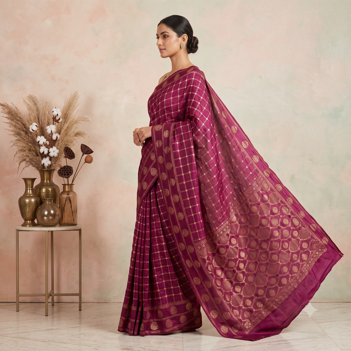 KUBERAN MAROON MASHRU GEORGETTE  SAREE