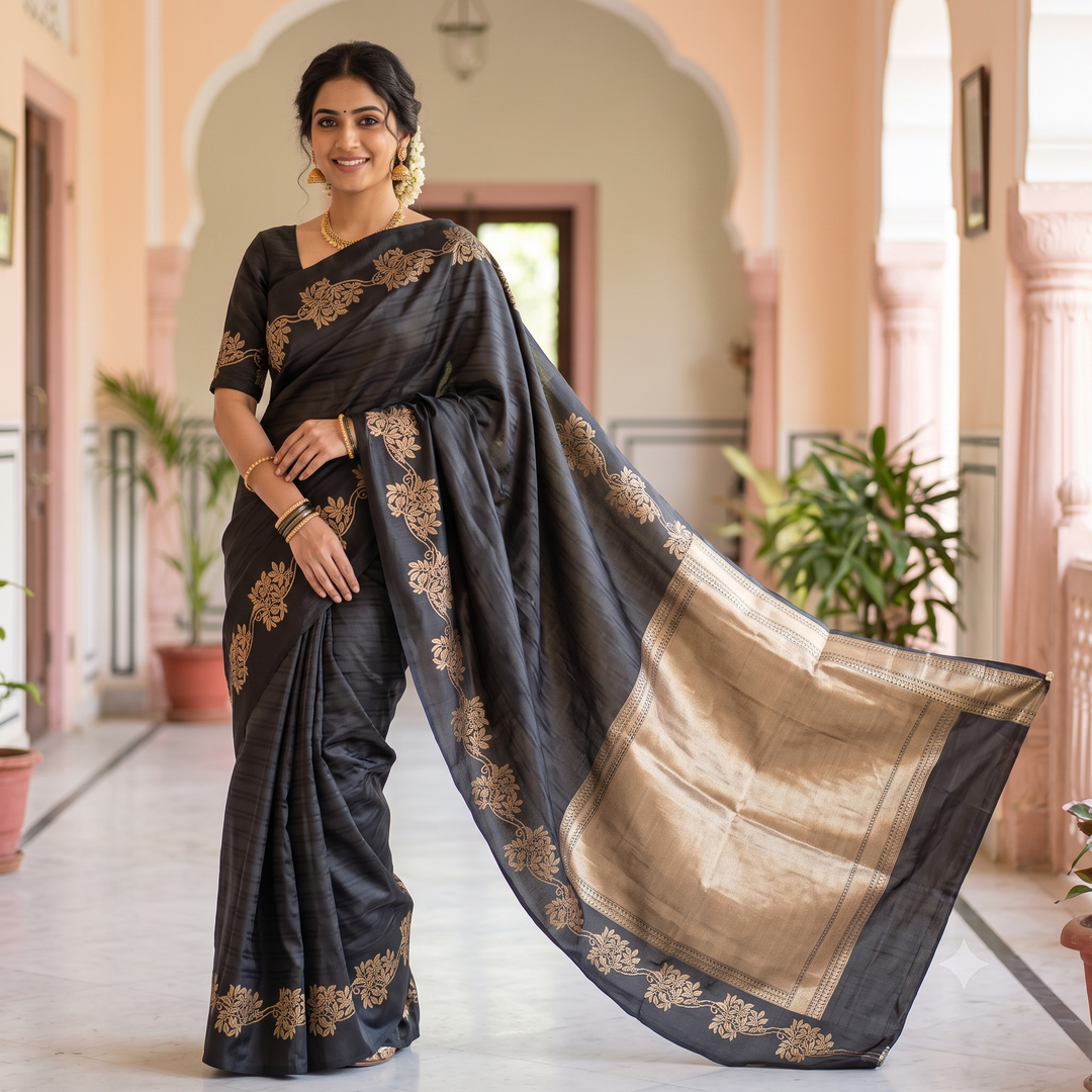 KUBERAN BLACK PURE BANARASI SAREE