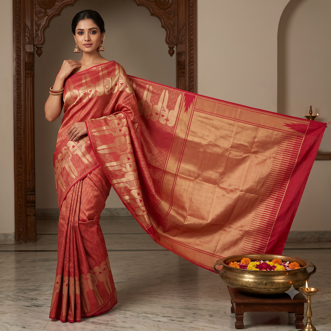 KUBERAN PINK PURE SILK SAREE