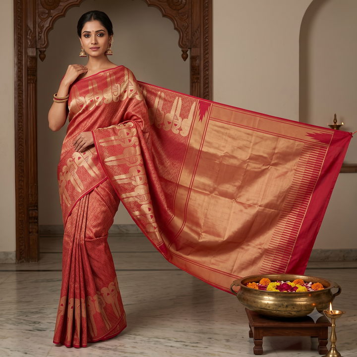 KUBERAN PINK PURE SILK SAREE