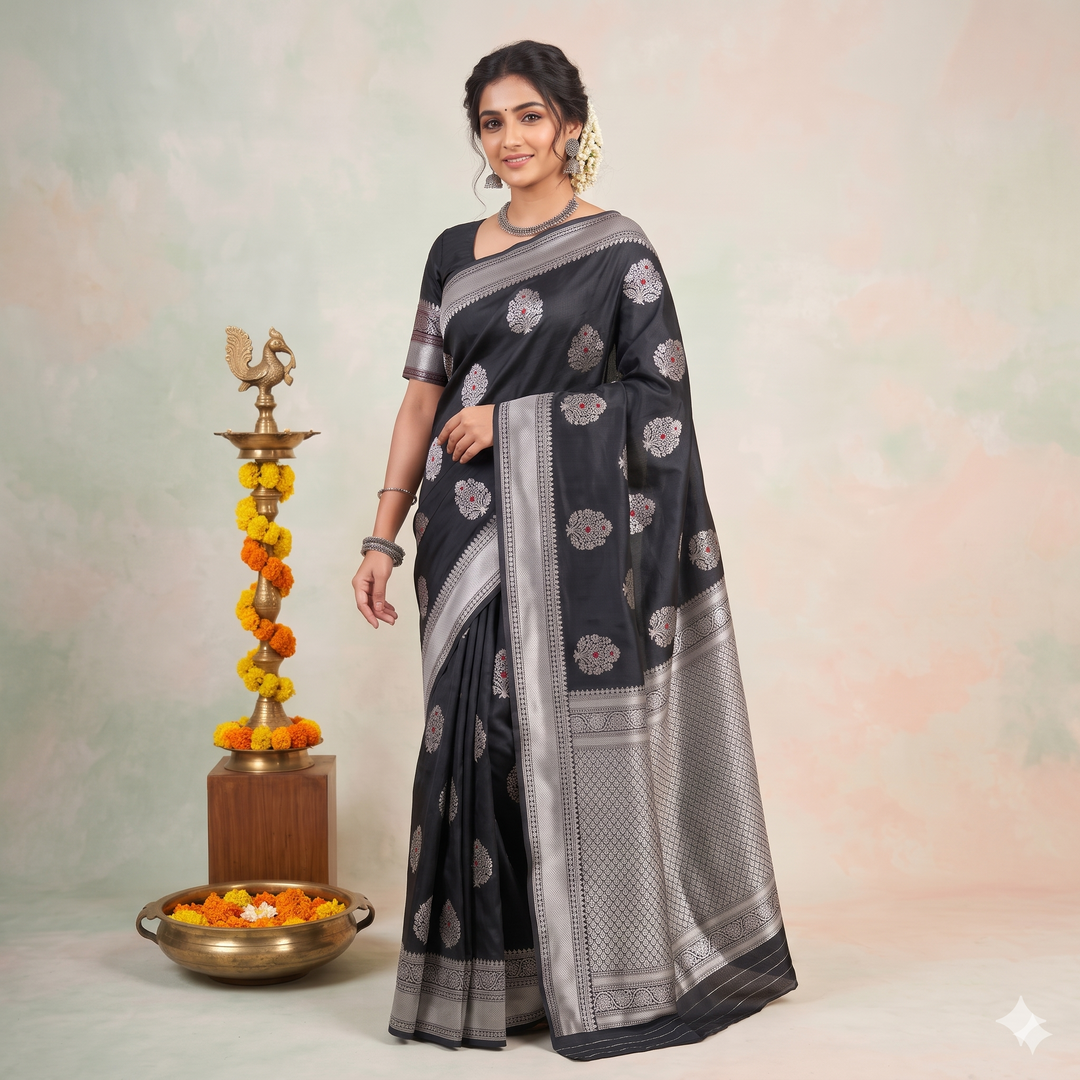 Kuberan Black Pure Banarasi Silk Saree