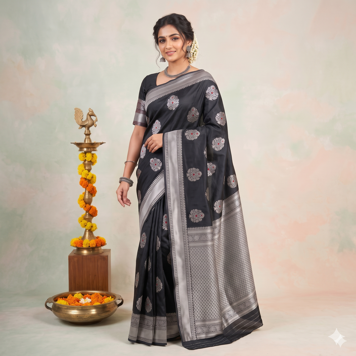 Kuberan Black Pure Banarasi Silk Saree