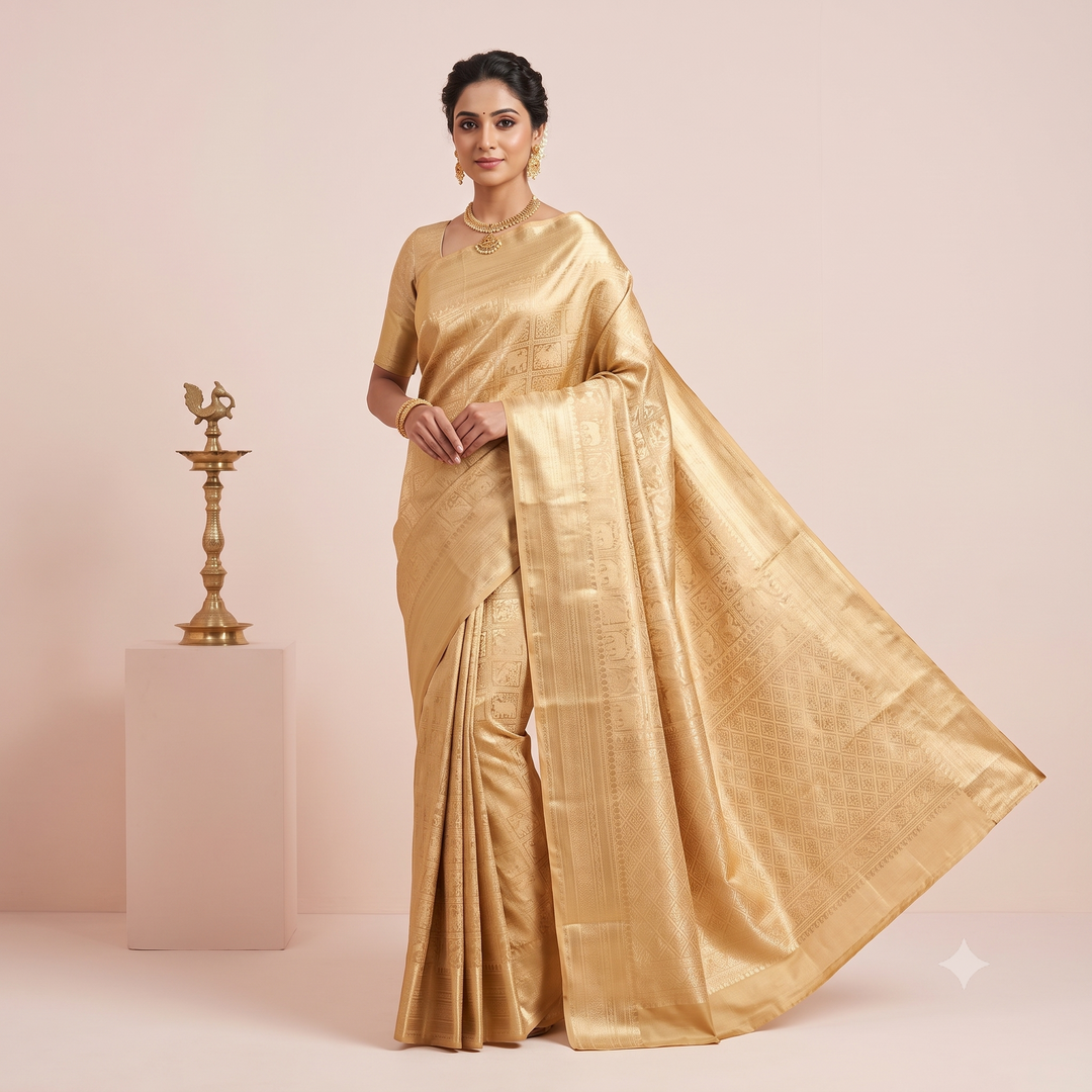 KUBERAN GOLDEN BROCADE TISSUE PURE SILK SAREE