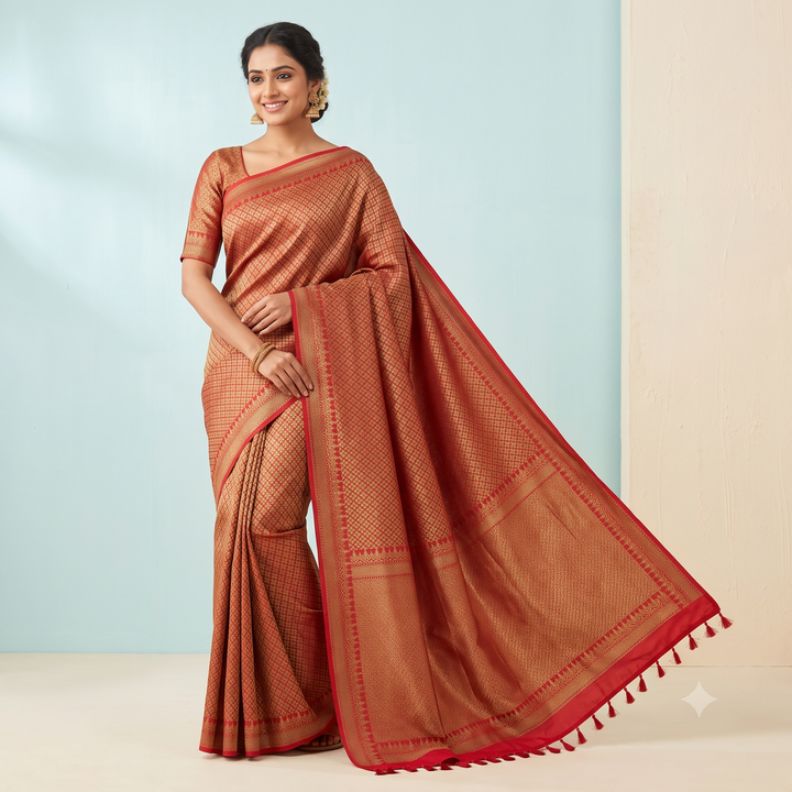 KUBERAN RED SEMI BANARASI SILK SAREE