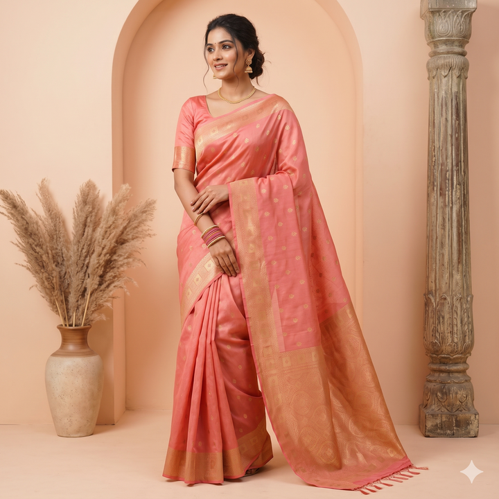KUBERAN PINK RAW SILK SAREE