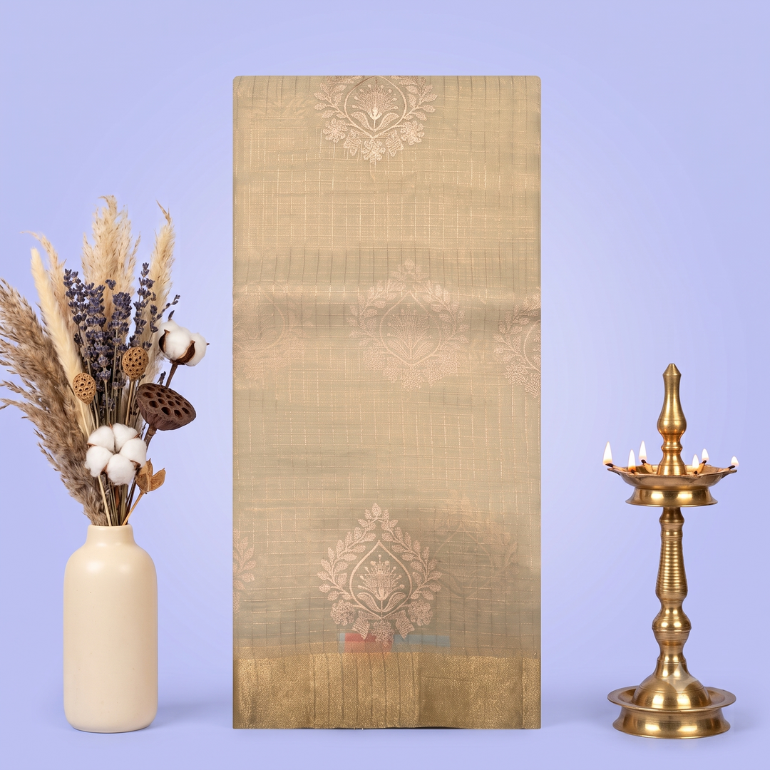 KUBERAN CHAMPAGNE GOLD COTTON RAW SILK SAREE