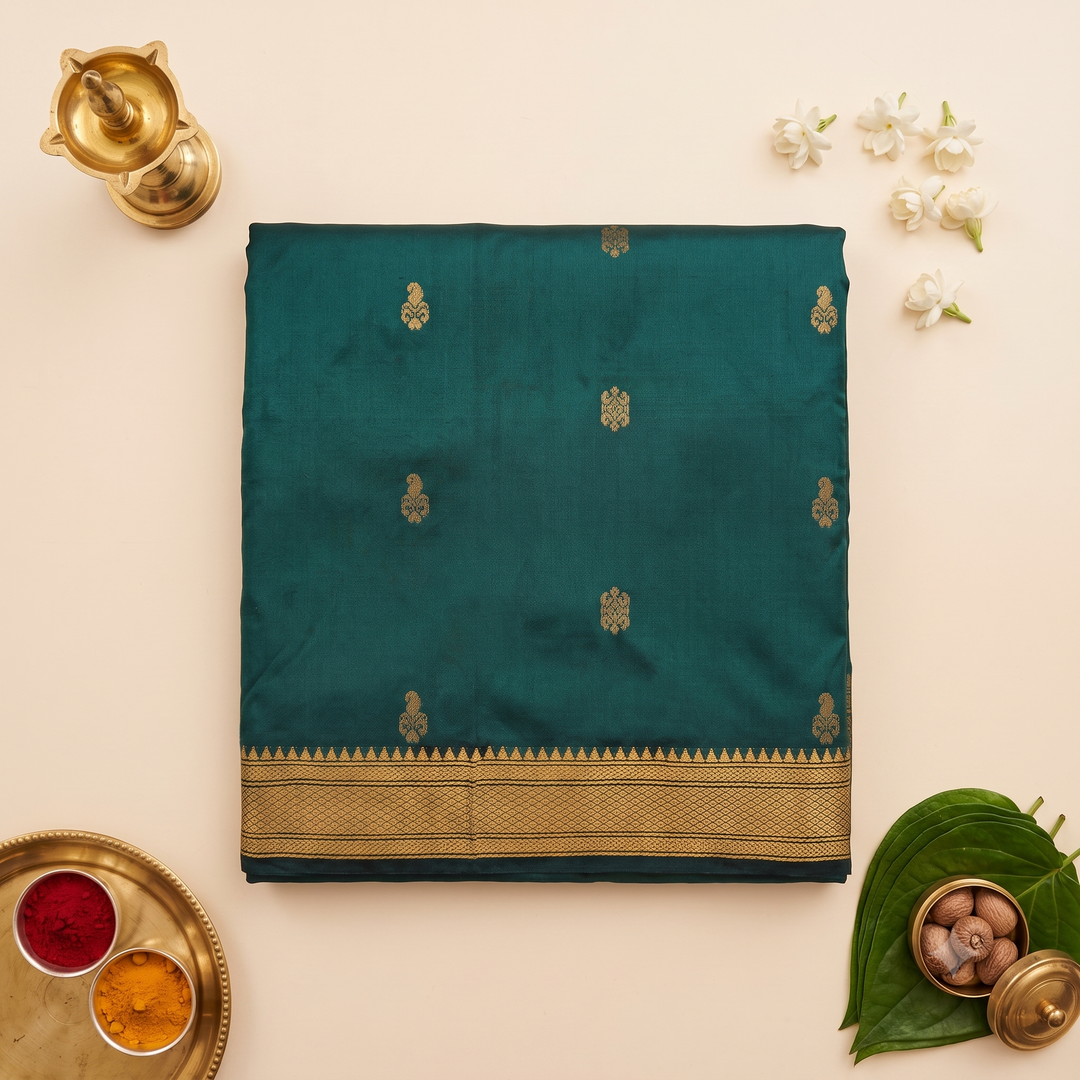 Kuberan Peacock Blue 9-Yard Pure Silk Saree