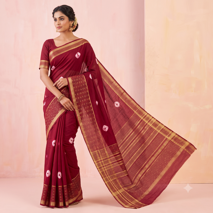 KUBERAN RED COTTON SAREE