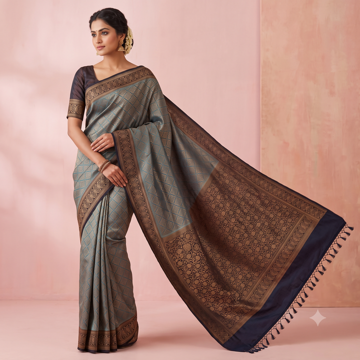 KUBERAN BLUE SEMI BANARASI SILK SAREE