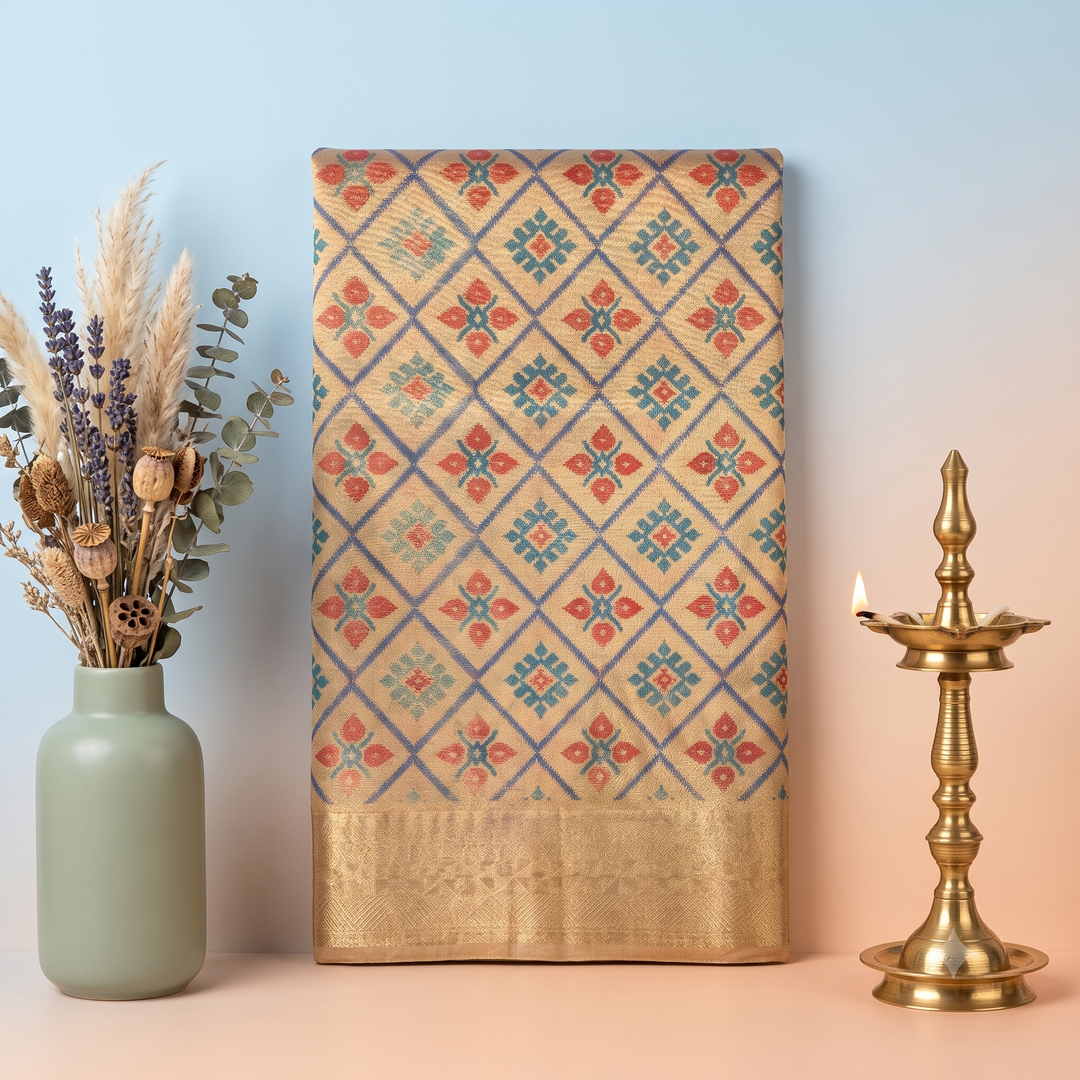 KUBERAN GOLDEN BEIGE TISSUE RAW SILK SAREE