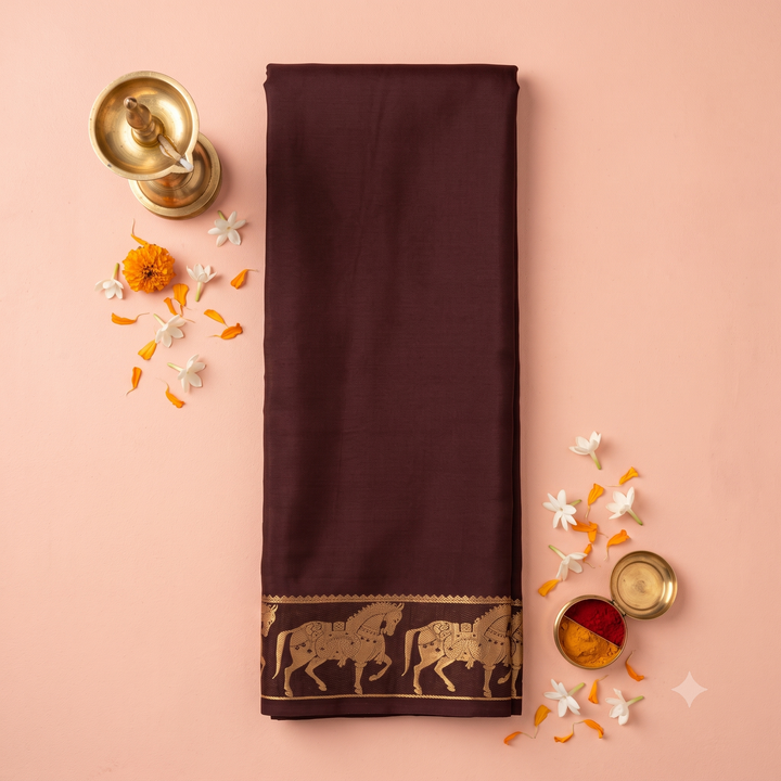KUBERAN DARK BROWN MYSORE SILK CREPE SAREE