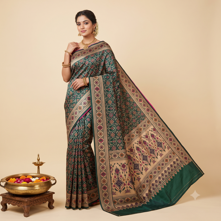 KUBERAN BOTTLE GREEN PURE BANARASI HANDLOOM SAREE