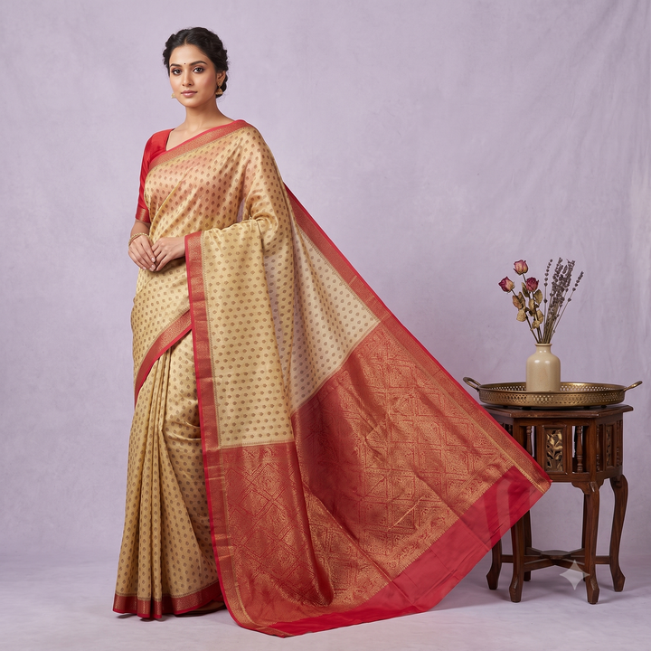 KUBERAN YELLOW WITH RED PURE TUSSAR SILK SAREE