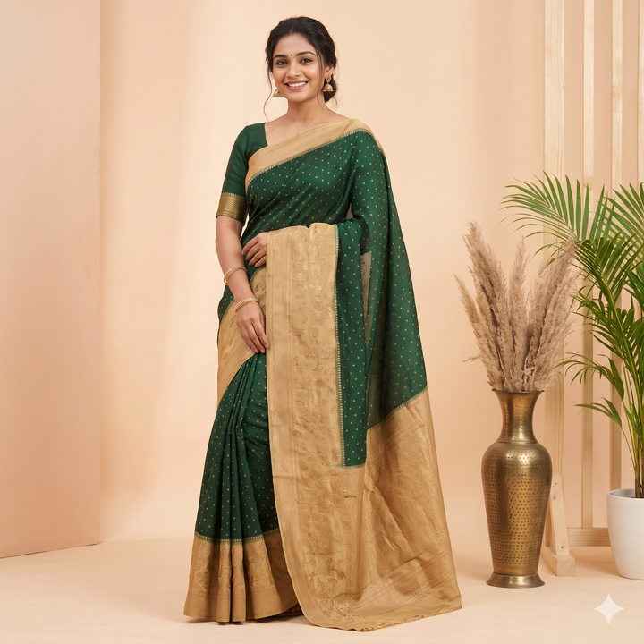 Kuberan Green and Gold Khaddi Georgette Saree