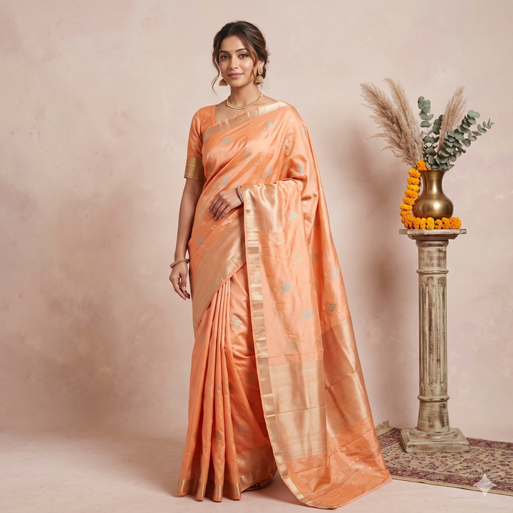 Kuberan peach pink Pure Banarasi Silk Saree