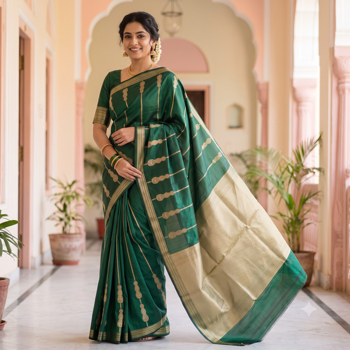 KUBERAN GREEN PURE BANARASI SAREE