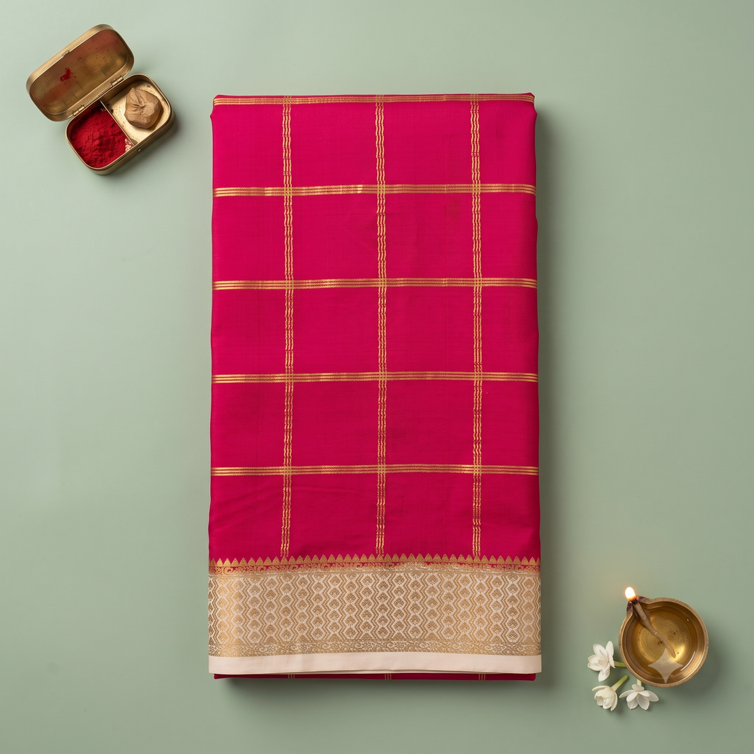KUBERAN PINK CREAM MYSORE SILK CREPE SAREE
