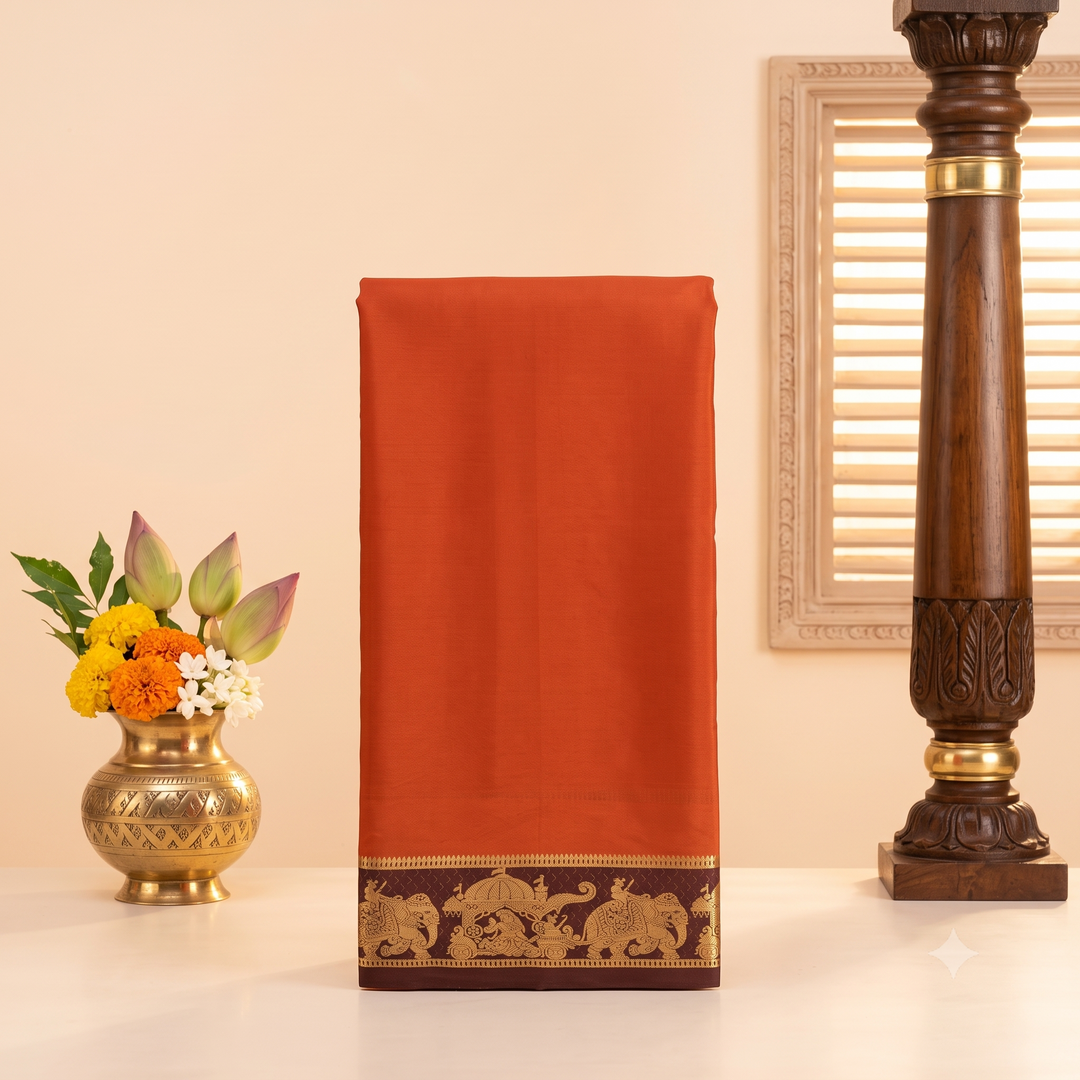 KUBERAN RUST ORANGE WITH BROWN PURE MYSORE CREPE SILK SAREE