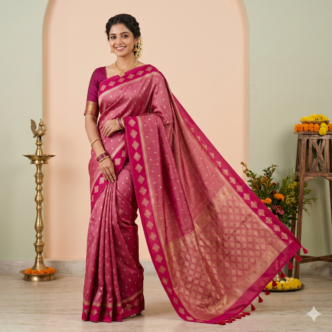 Kuberan Pink Tissue Paithani Saree