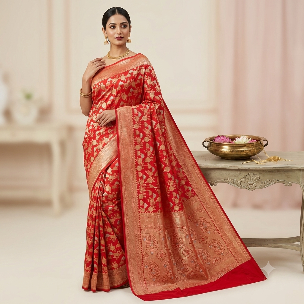 KUBERAN RED PURE BANARASI SILK SAREE