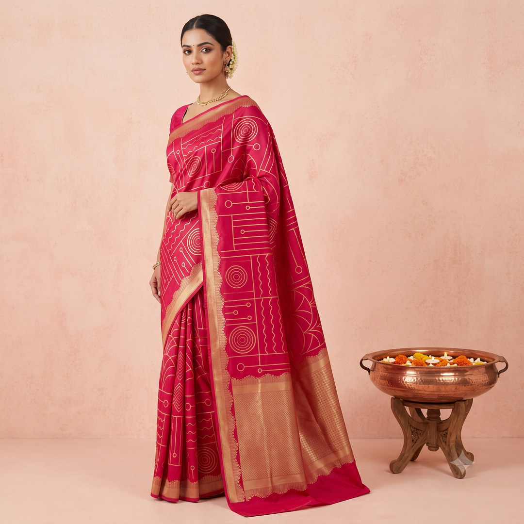 KUBERAN DARK PINK PURE BANARASI HANDLOOM SAREE