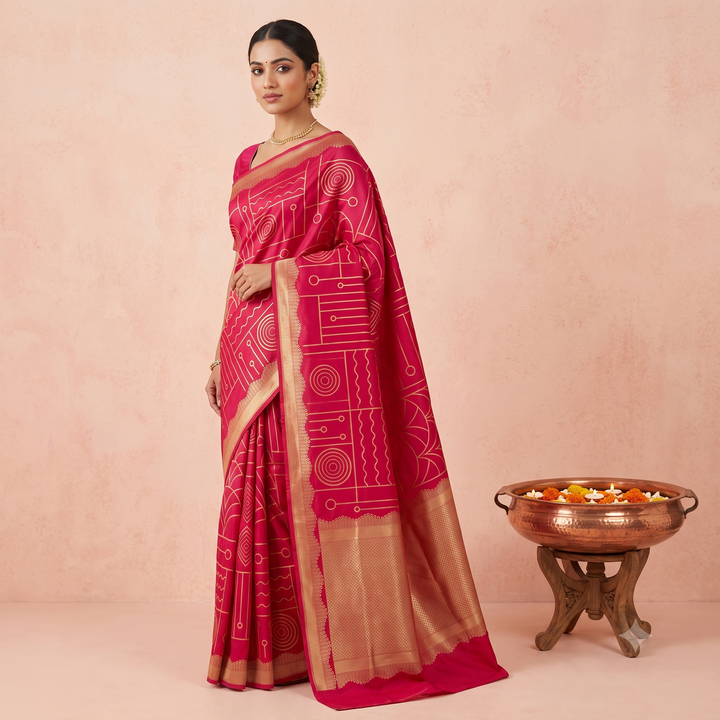 KUBERAN DARK PINK PURE BANARASI HANDLOOM SAREE