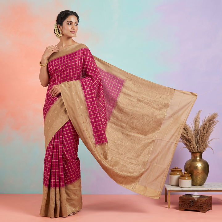 KUBERAN PINK WITH BEIGE BANARAS GEORGETTE SAREE