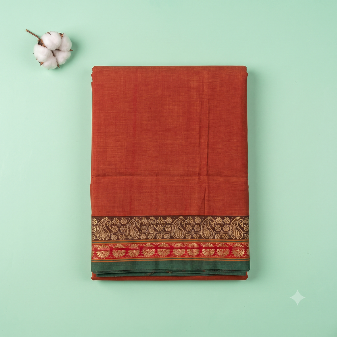 KUBERAN RUST ORANGE COTTON SAREE