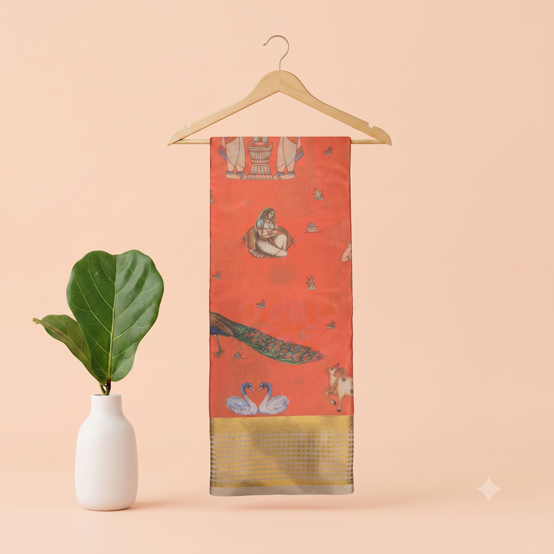 KUBERAN PEACH WITH GREY CHIFFON SAREE