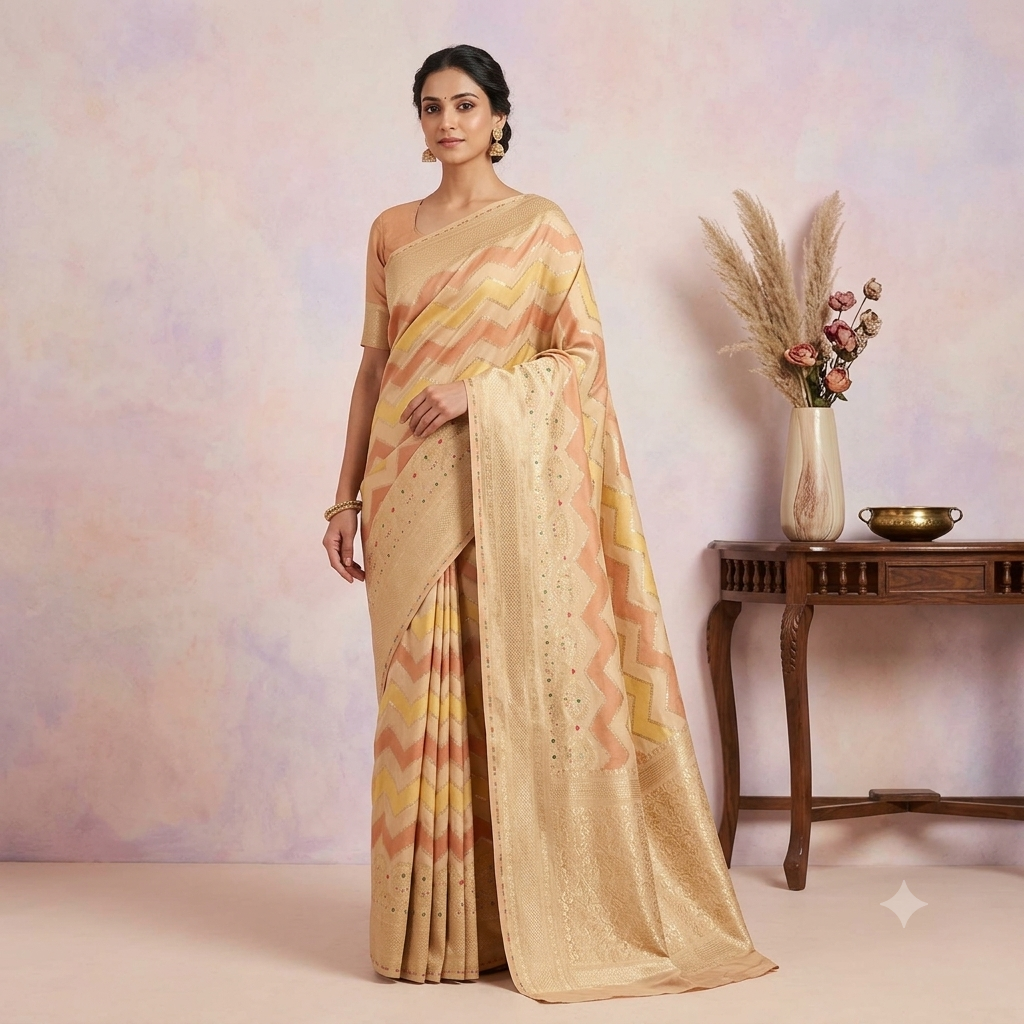 KUBERAN CREAM PURE BANARASI SILK SAREE