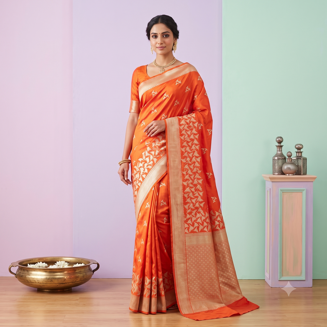 KUBERAN ORANGE PEACH BANARASI SILK SAREE
