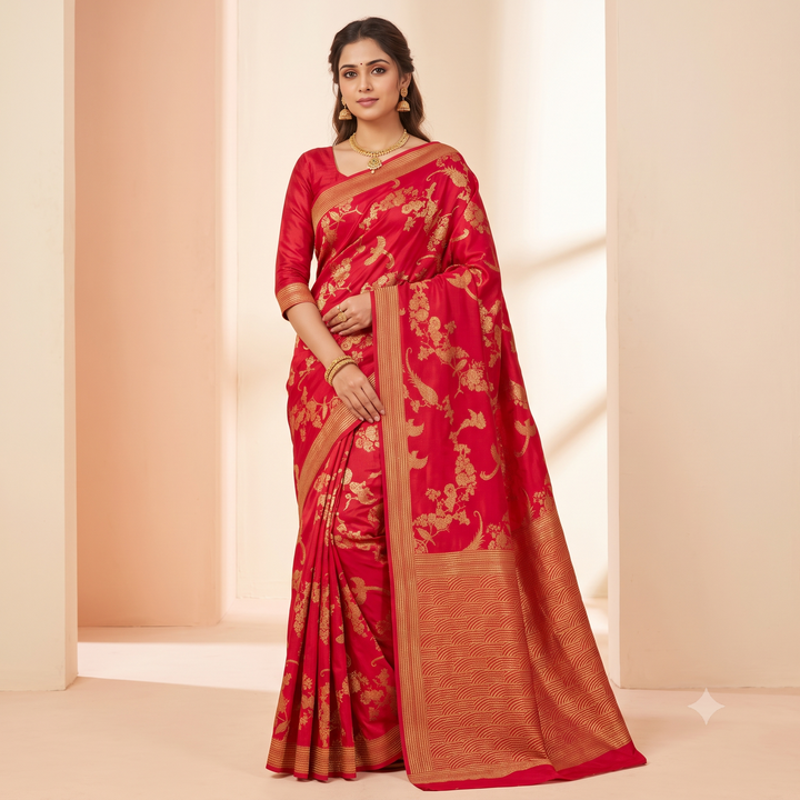 KUBERAN RED PURE KHADDI GEORGETTE  SAREE