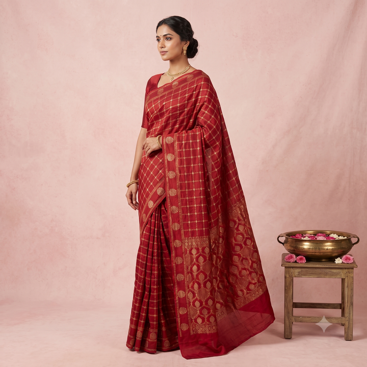 KUBERAN RED MASHRU GEORGETTE SAREE