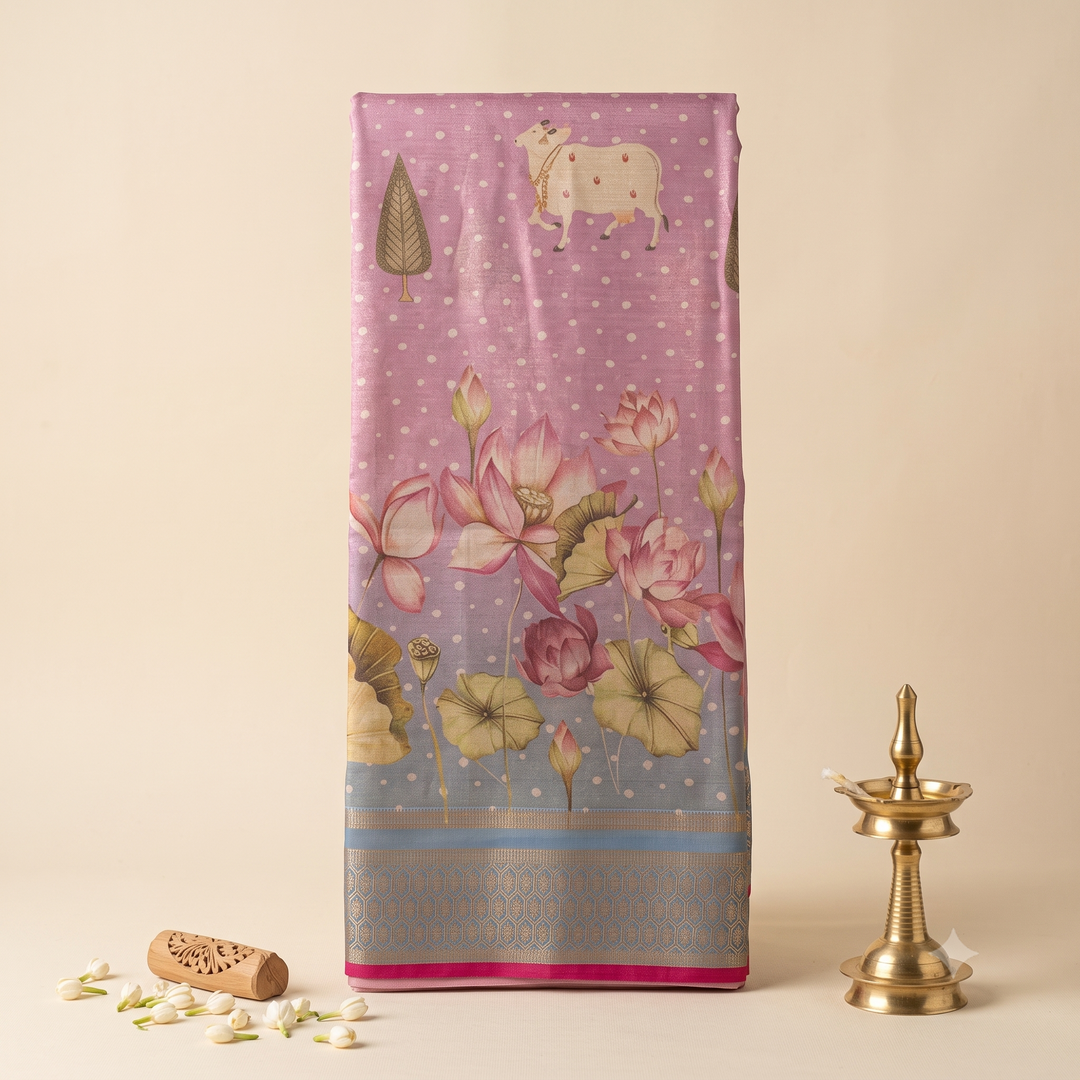KUBERAN PINK TISSUE MYSORE SILK CREPE SAREE
