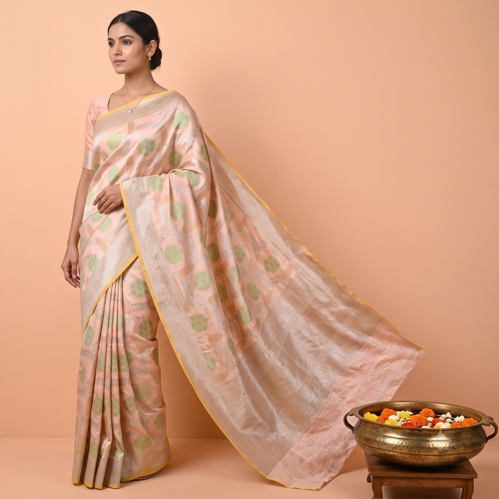 KUBERAN BABY PINK PURE HANDLOOM SAREE