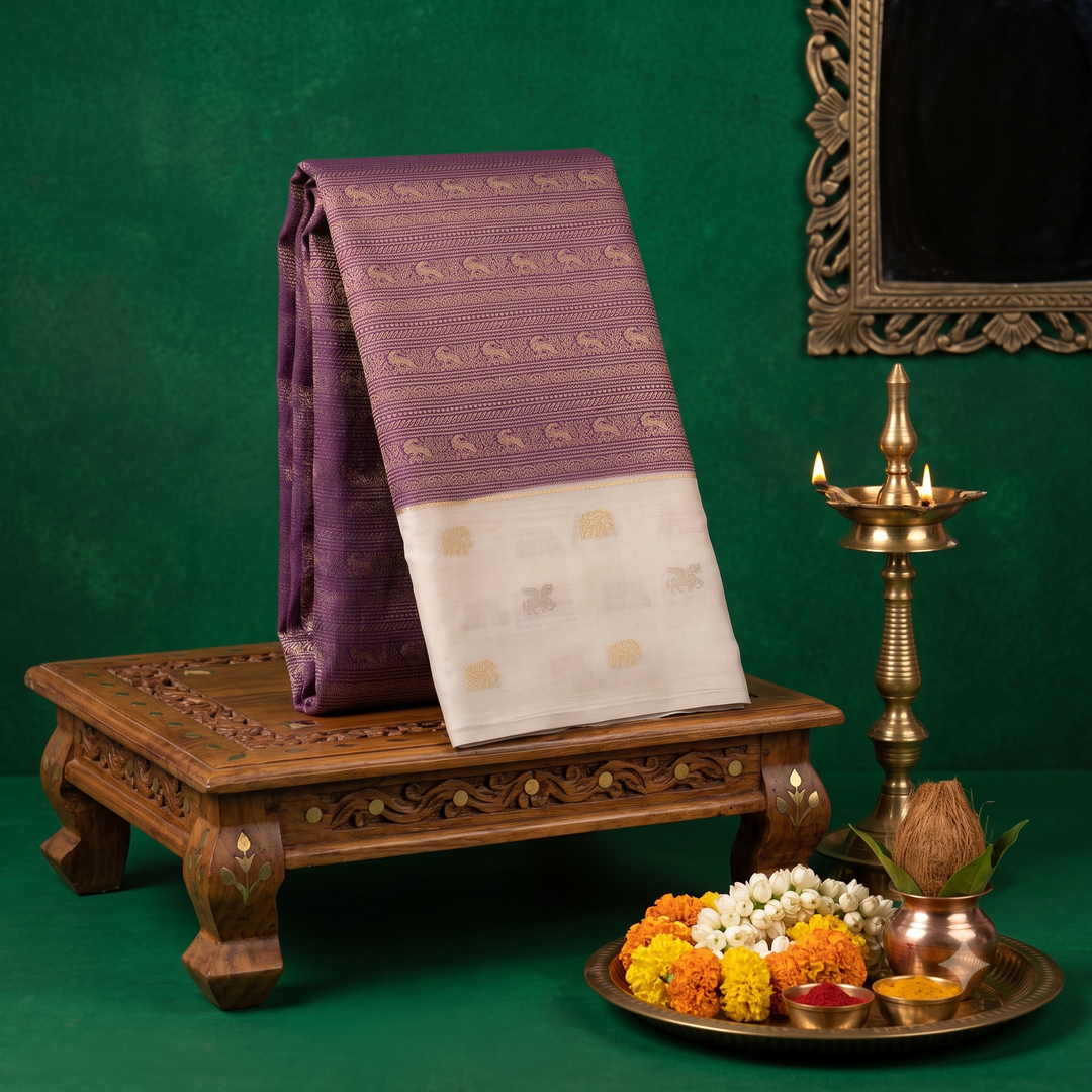 KUBERAN PURPLE MYSORE SILK CREPE SAREE