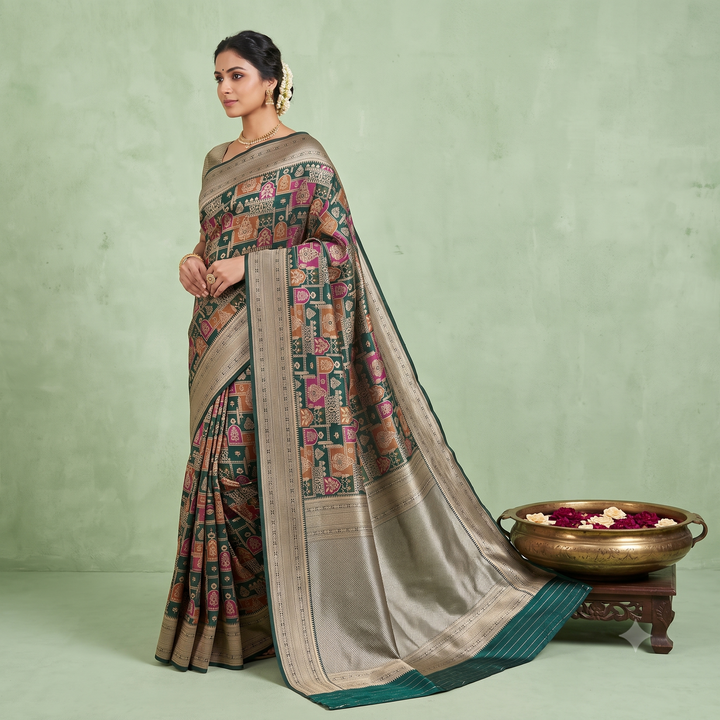KUBERAN DARK GREEN PURE HANDLOOM SAREE