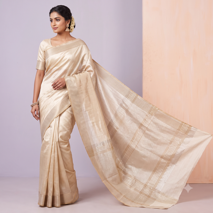 KUBERAN WHITE RED RAW SILK SAREE