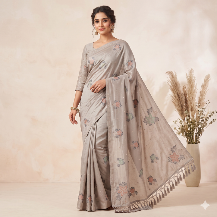 KUBERAN GREY RAW SILK SAREE