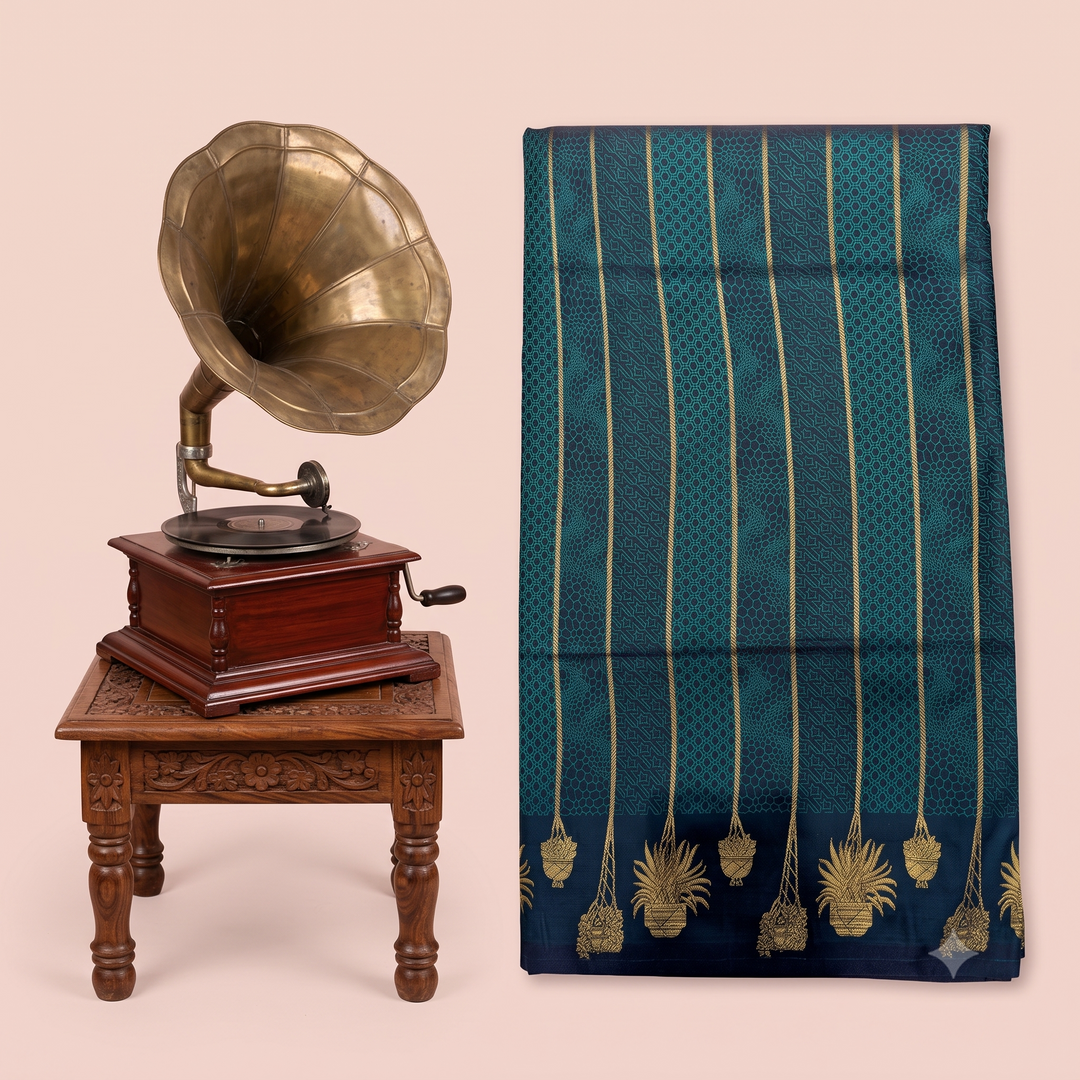 KUBERAN TEAL OMBRE PURE BANARASI SILK SAREE