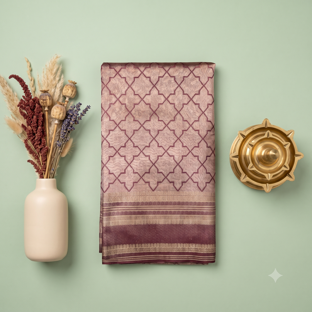 KUBERAN DUSTY ROSE MOROCCAN TISSUE RAW SILK SAREE