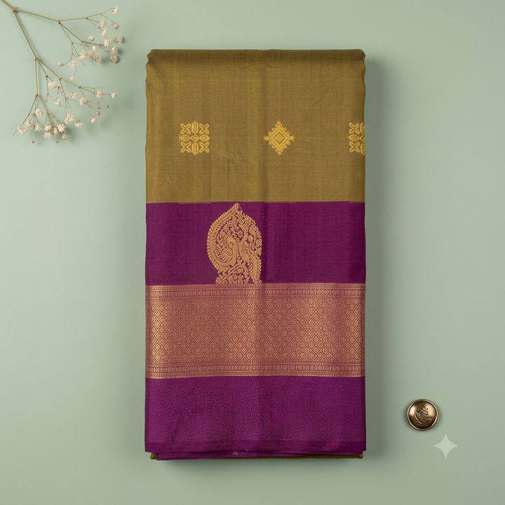 KUBERAN OLIVE GREEN WITH  SEMI SILK SAREE